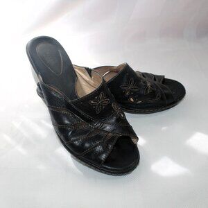 Clarks Black Leather Artisan Sandals Slides, 6.5M